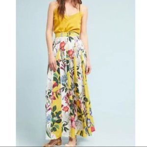 Rococo Sand Anthropologie Yellow Floral Pleated Skirt